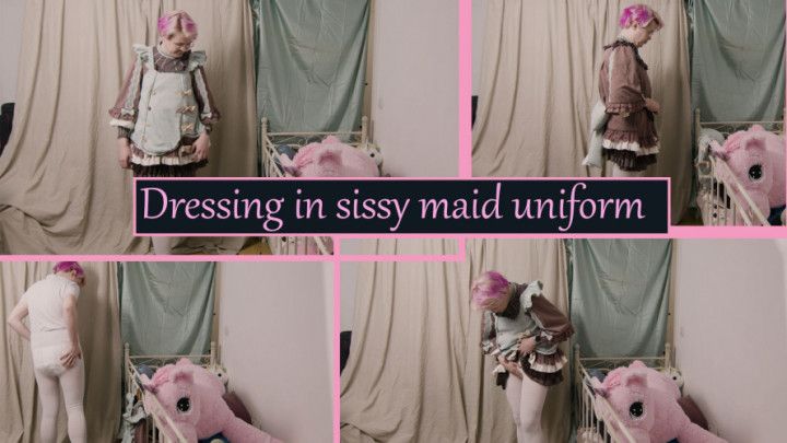 Dressing up and posing in sissy maid uniform