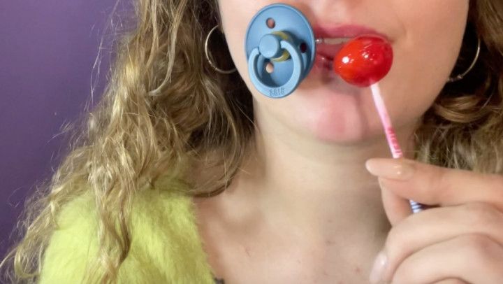 pacifier, lollipop and red lips