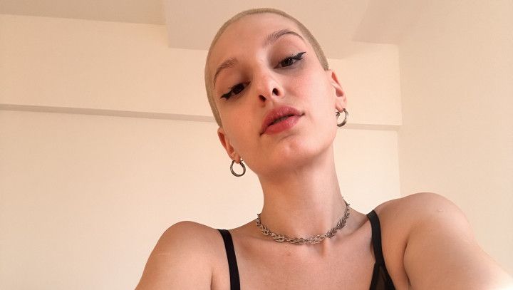 Bald girl dripping pussy