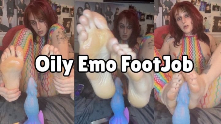 Oiled Footjob, Foot Rub, Drooly Dildo Suck and Fuck