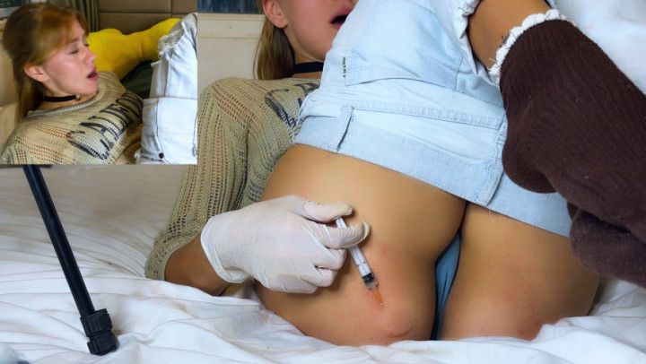 3 painful injections in the ass to herself