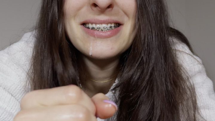 Handjob with BRACES , came too SOON on mouth! dirty talking