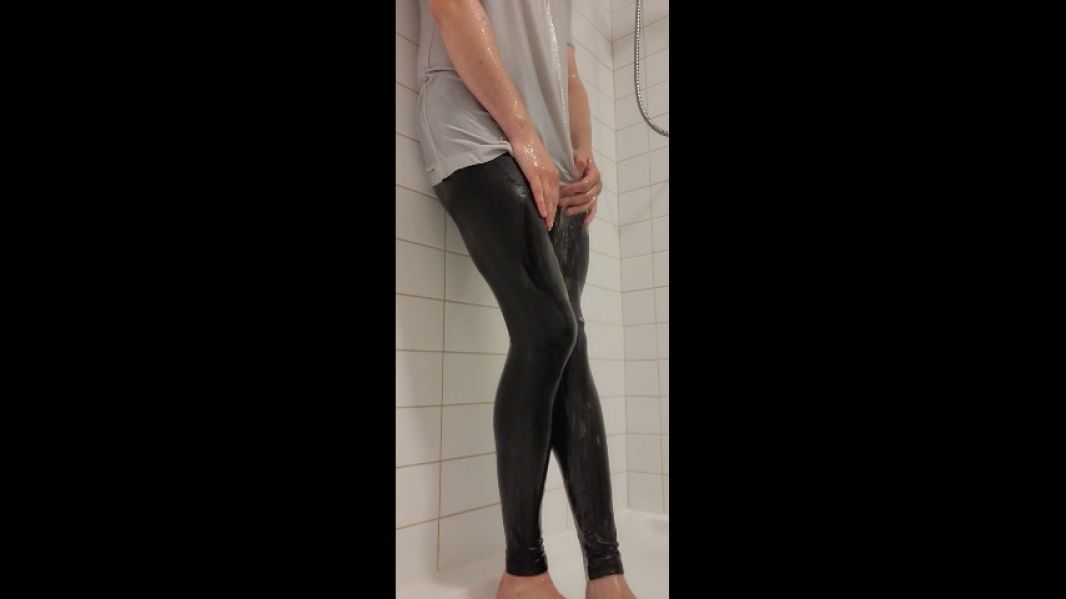 Sexy wet yoga pants shower