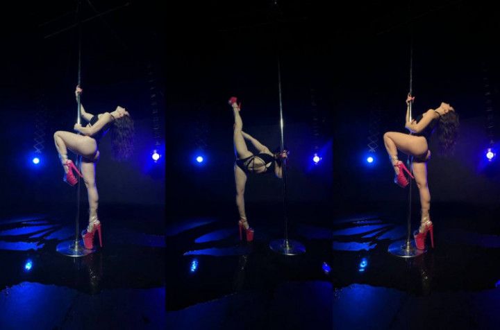 4K Goddess is pole dancing with water