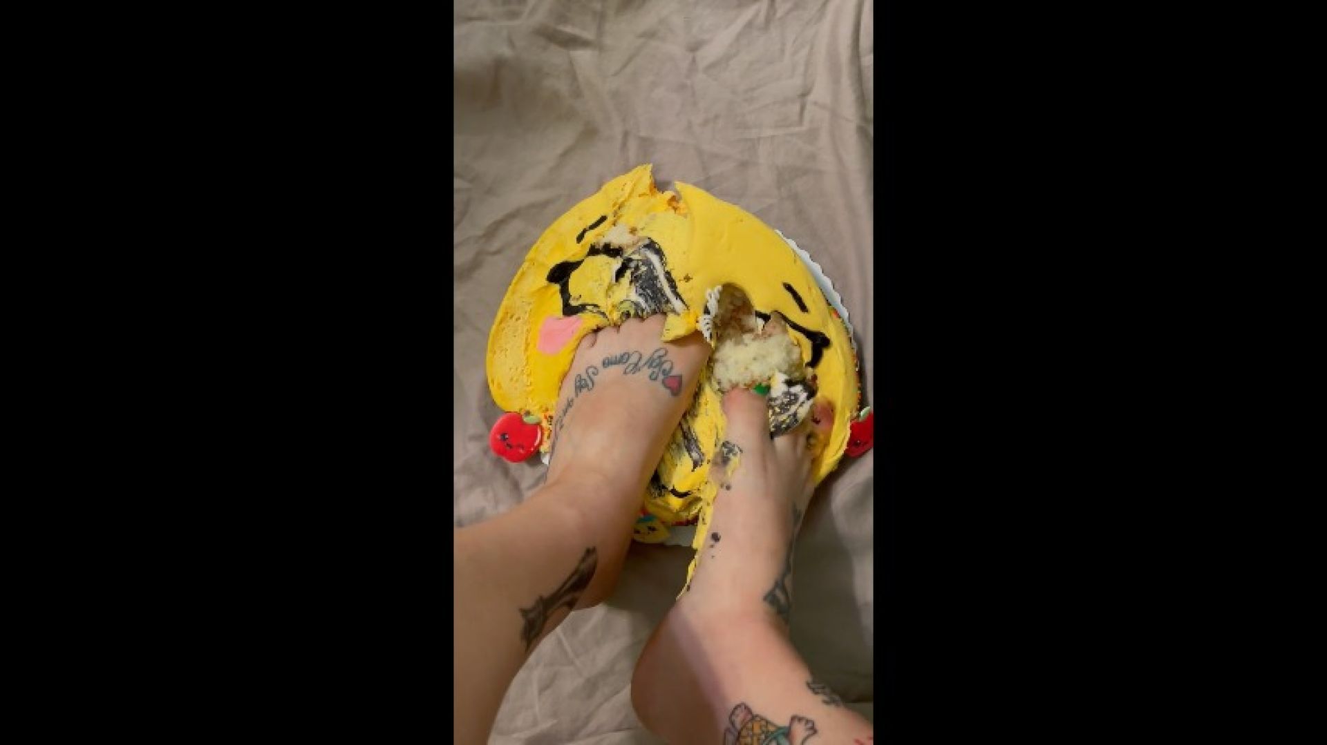 Smashing cake with my cute feet