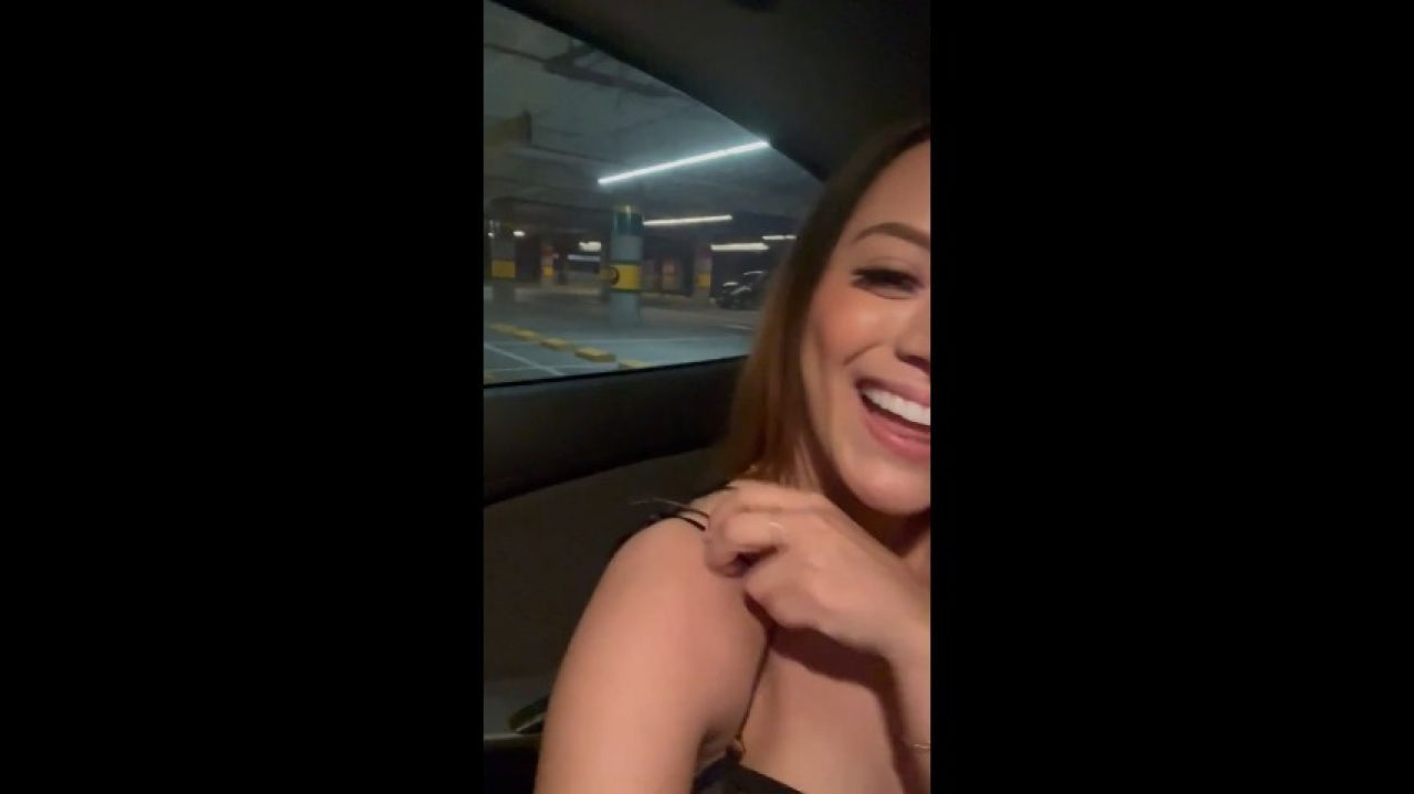 Latina girl masturbates in public parking lot