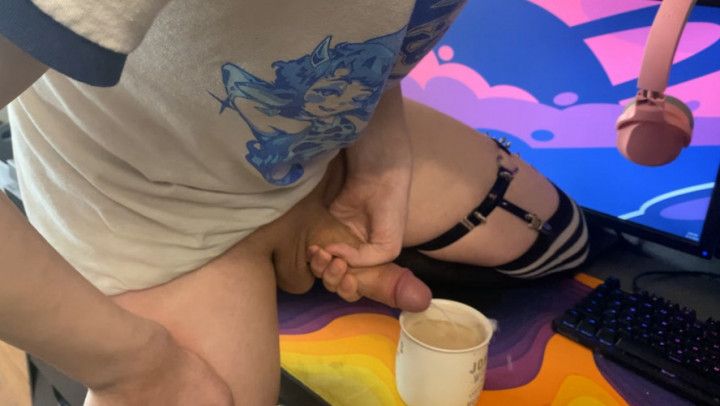 Femboy cums in Coffee cup