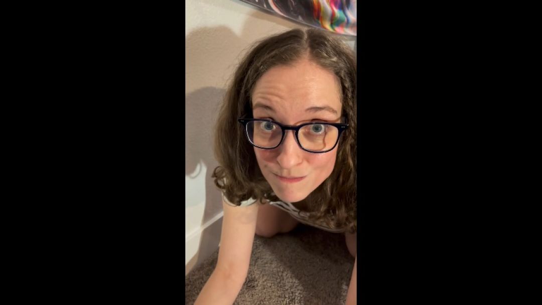 Nerd Sucks Dildo With Panties In Her Mouth