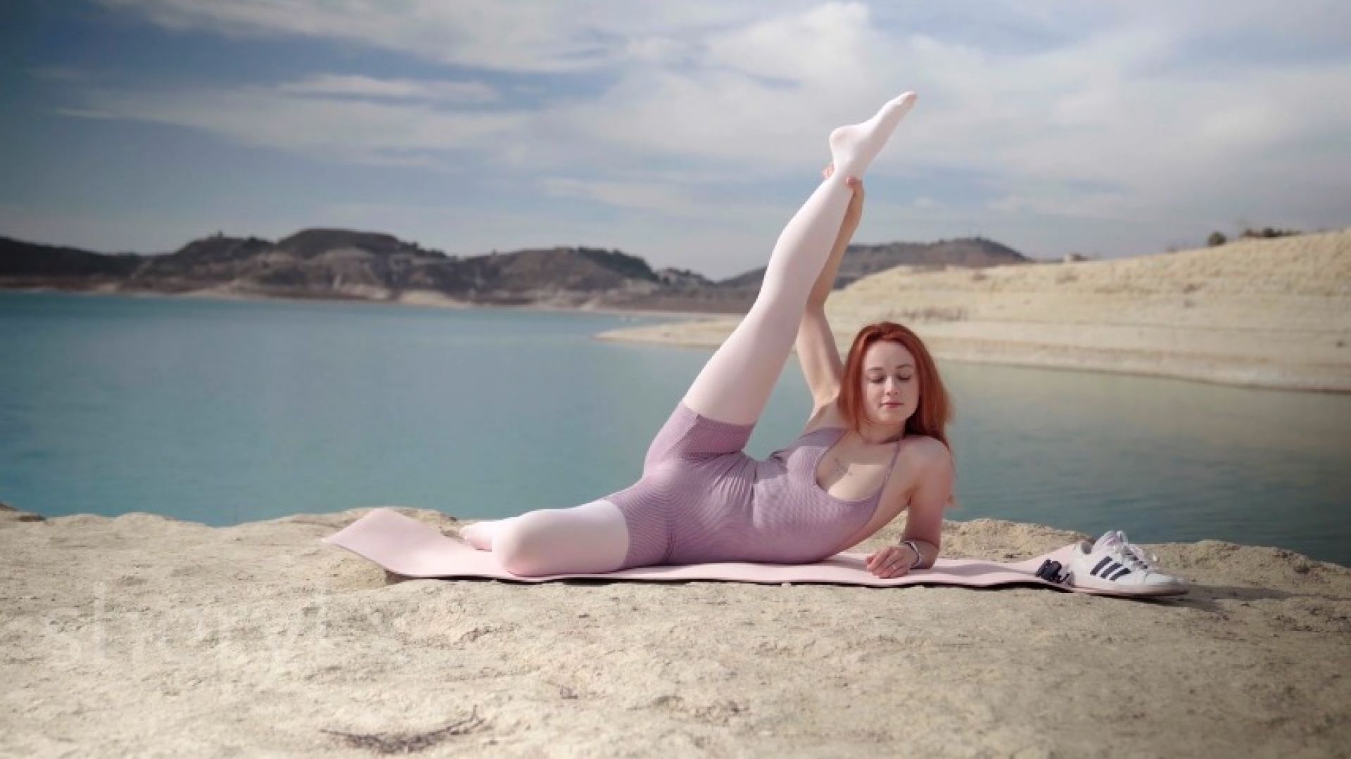 Beautiful Yoga Stretching Near The Lake