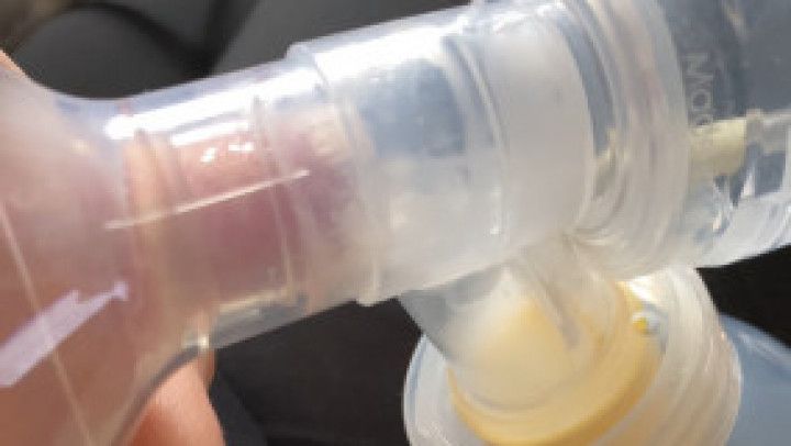 Close-up Breast Pumping Milk Sprays coming out of my Nipple