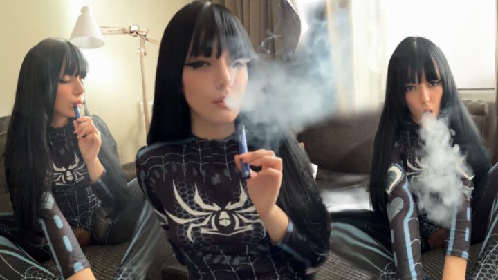 Spider Girl Smoking and Showing Her Pussy