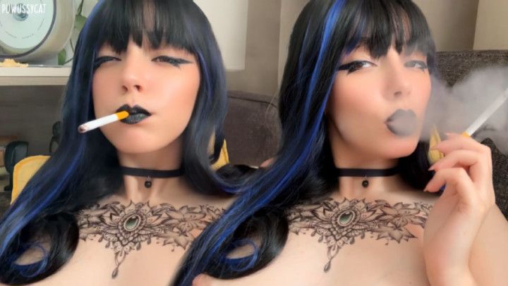 Goth Chick Smoking with black lipstick