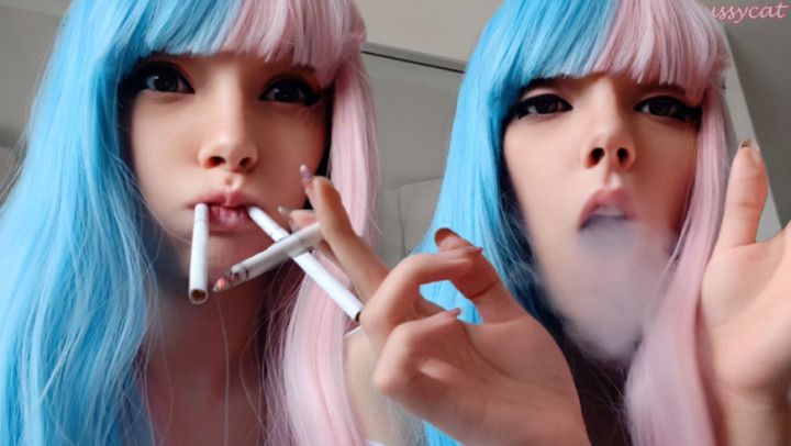 Cute Anime Girl Smoking 2 cigs at the same time :3