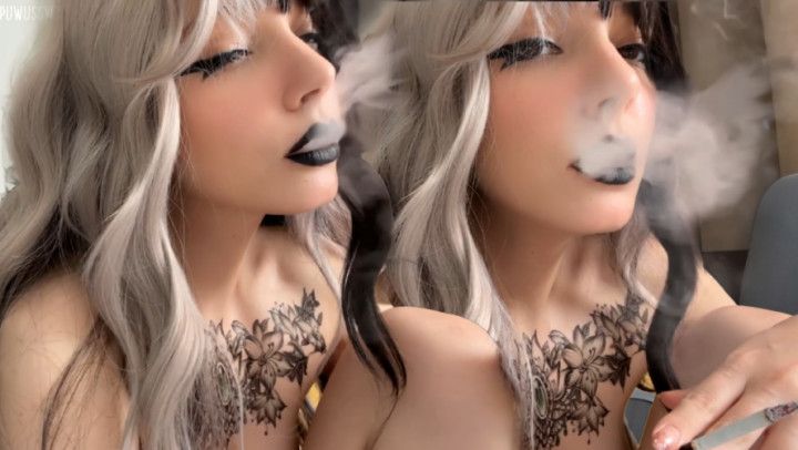 Emo Girl Smoking with black lipstick