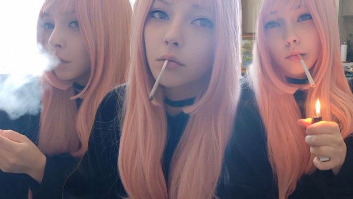 Cute Egirl smoking in pyjama