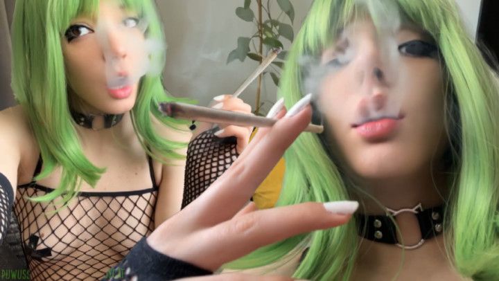 Alt Girl Smoking in Body Fishnets