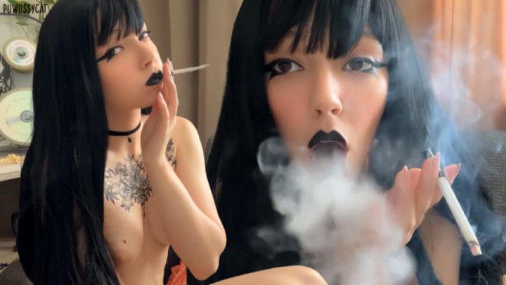 Goth Babe Smoking with black lipstick