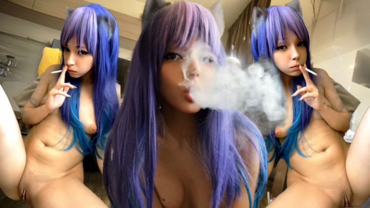 Succubus Egirl Smoking naked on the sofa