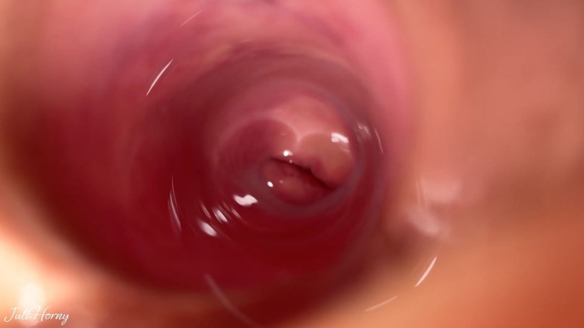 Deep cam inside creamy pussy, fucked with transparent dildo