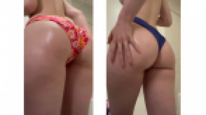 Oiling my ass in my two bikinis