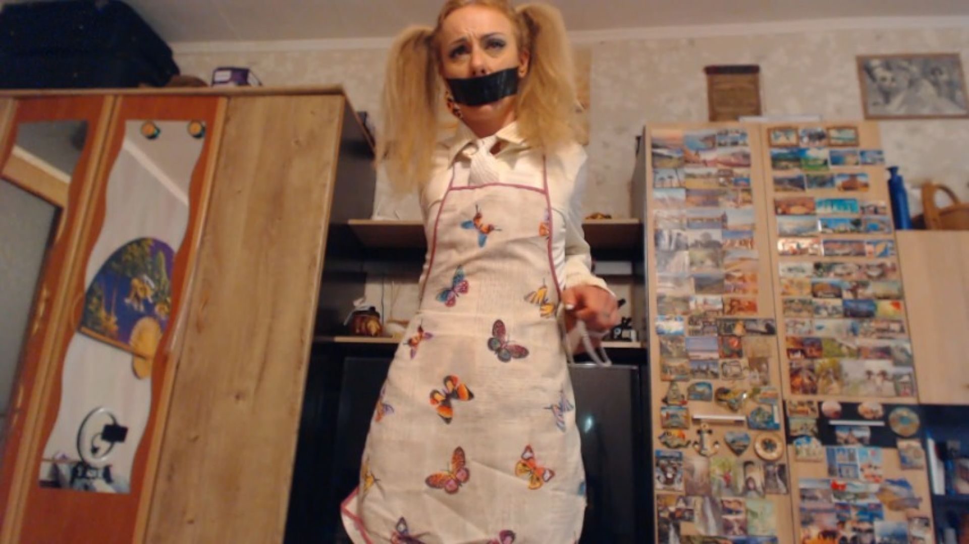 bondage, apron fetish, tape gag, struggling