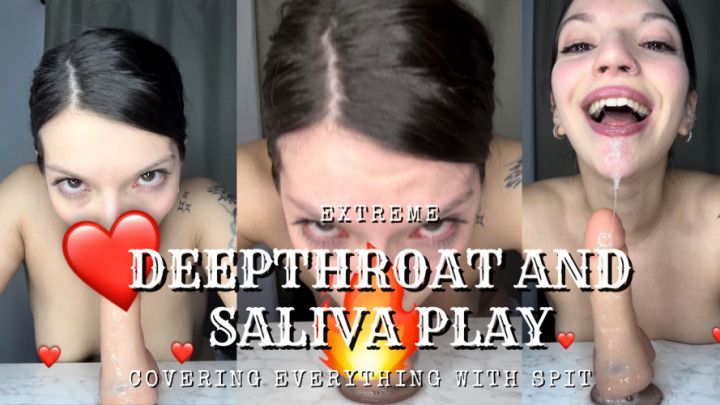 EXTREME SLOPPY DILDO DEEPTHROAT WITH SALIVA EVERYWHERE