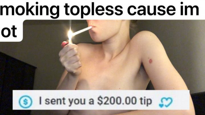 HOT TOPLESS GIRL SMOKING A CIGARETTE WHILE PLAYING ROBLOX