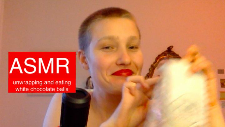 ASMR unwrapping and eating white chocolate balls