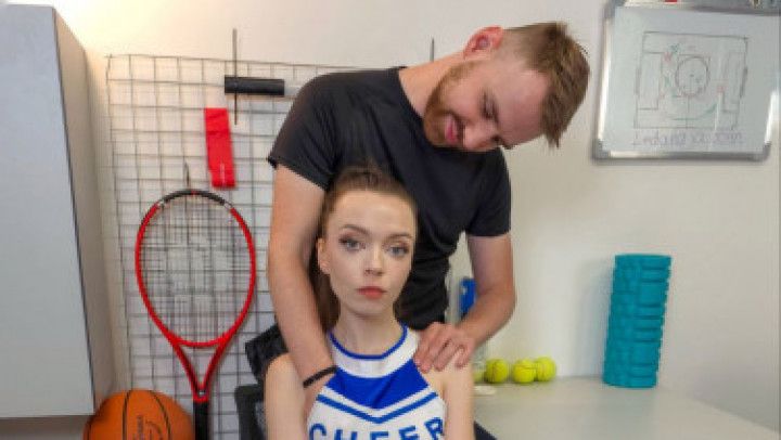 Cheerleader massaged and fucked by coach