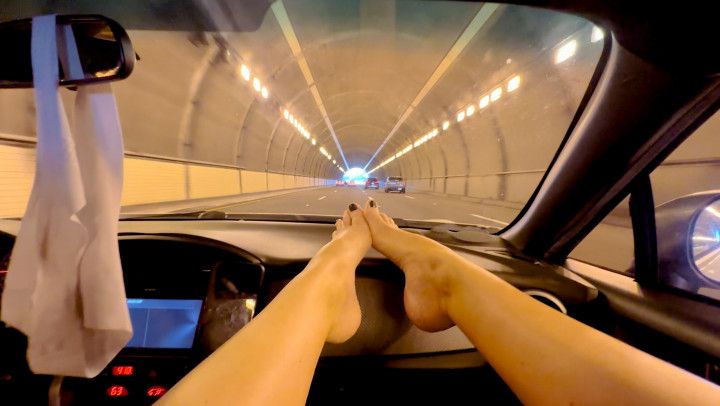 Foot fetish while driving no shoes no panties