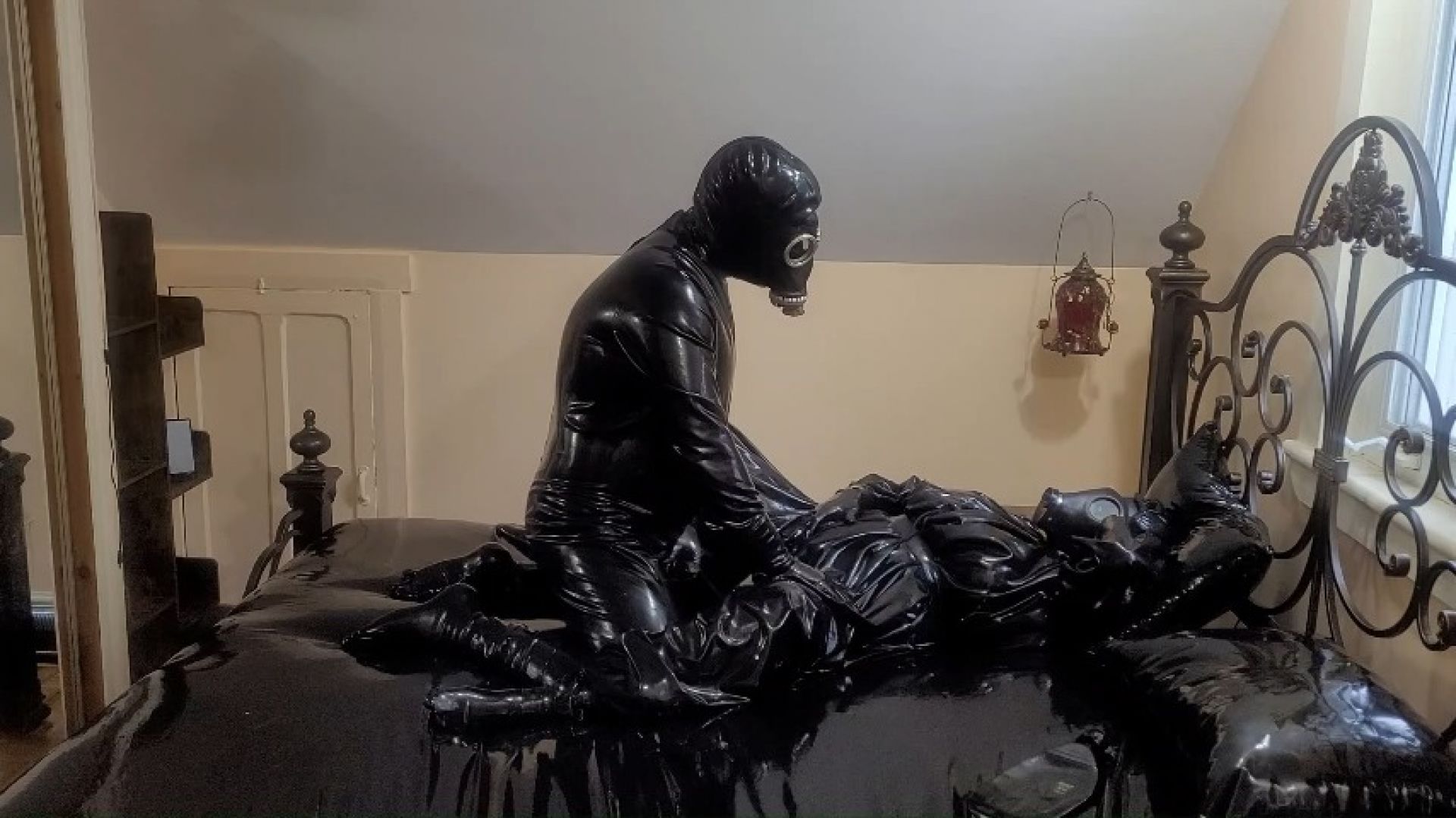 Gasmask Couple both reach Climax in Heavy Rubber