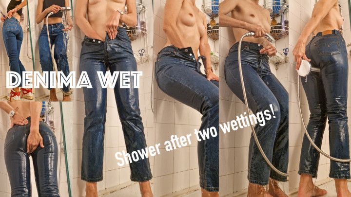 Part 3. Shower in jeans topless after two huge wettings