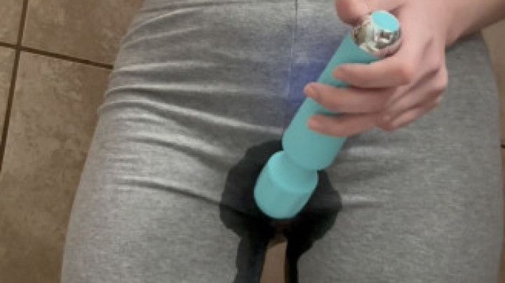 My vibrator makes me squirt in my gray leggings