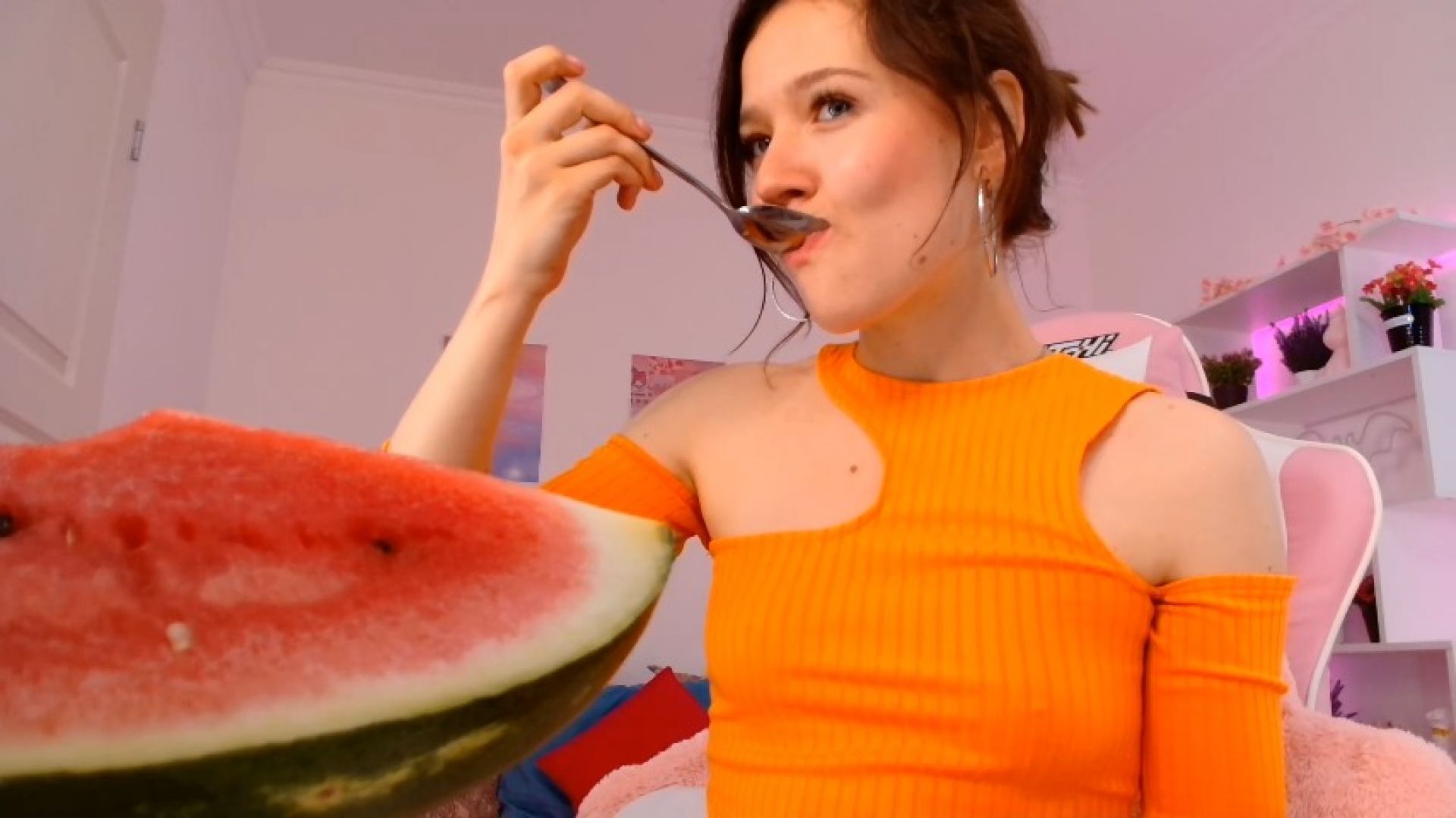 Enjoying watermelon