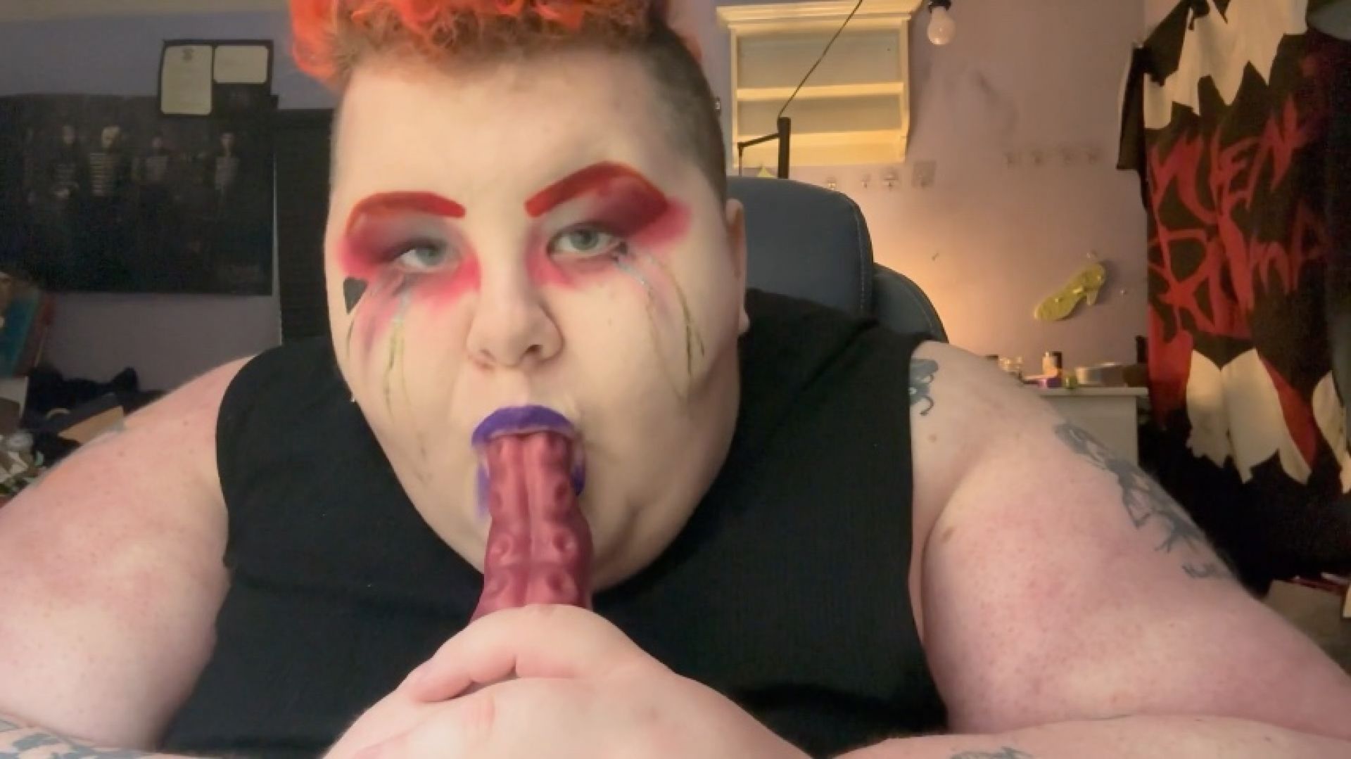 Goth slut sucks demon cocks