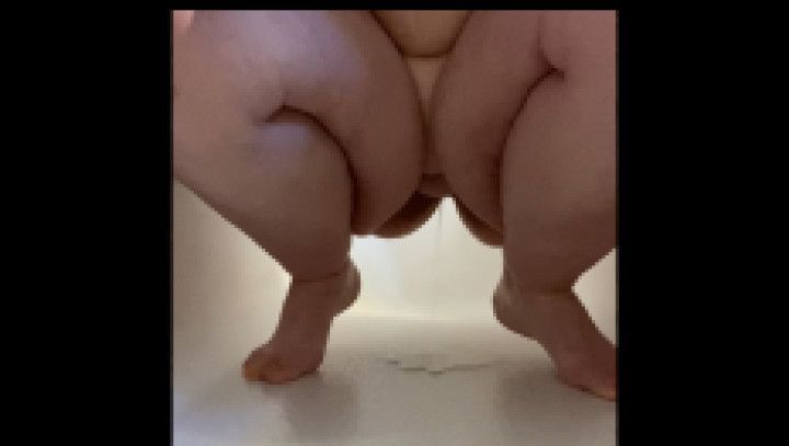 BBW pissing in the tub one shot squatting, one laying