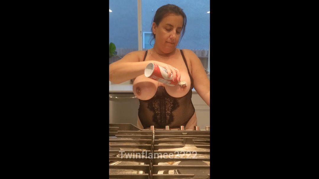 HOT MILF LICKING WHIPPED CREAM OFF NIPPLES AND TITS