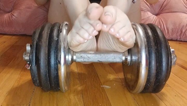 Big Sexy Feet Playing with a Heavy Dumbbell