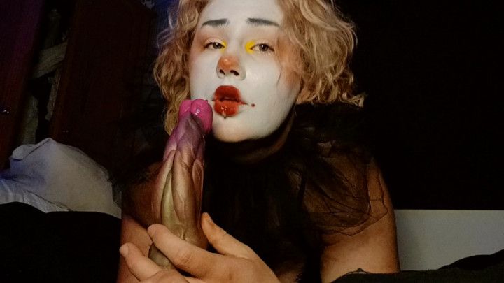 Ruining my clown makeup with drooly blowjobs