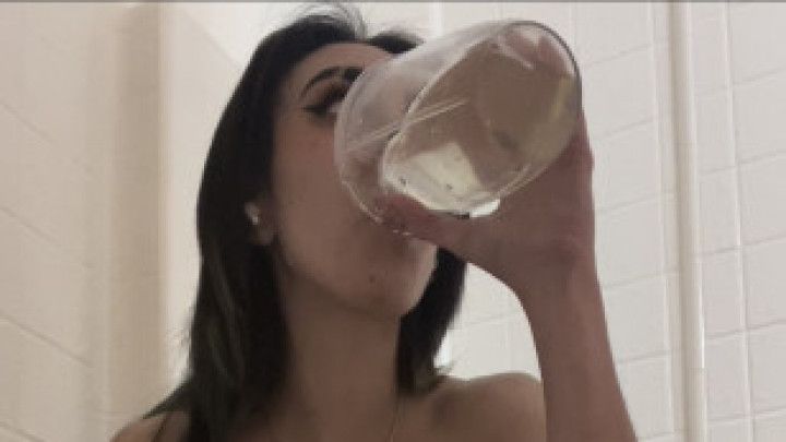 Hairy Girl Pisses in Cup and Swallows It