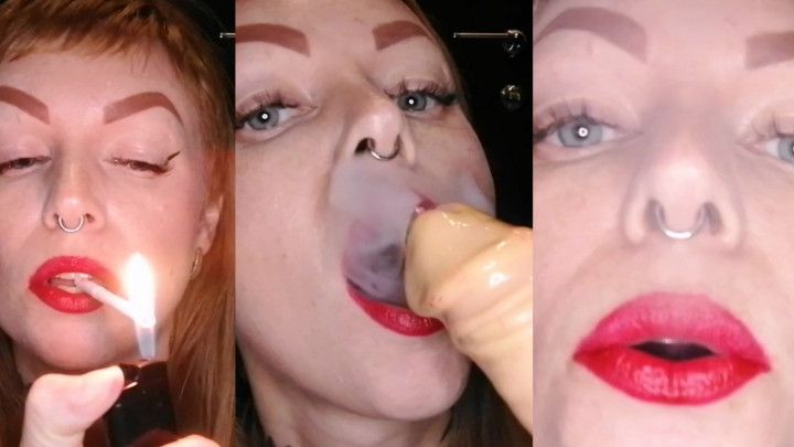 Smoking fetish red lips and jerking off