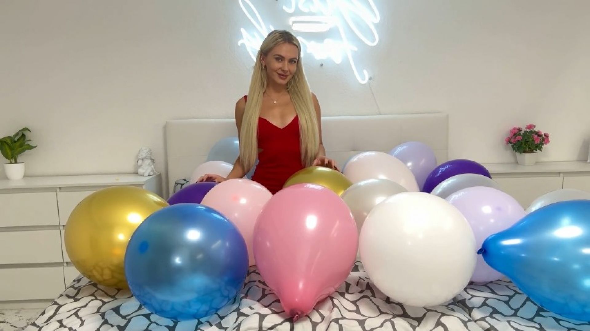 Hot Blonde with Dildo and Balloons