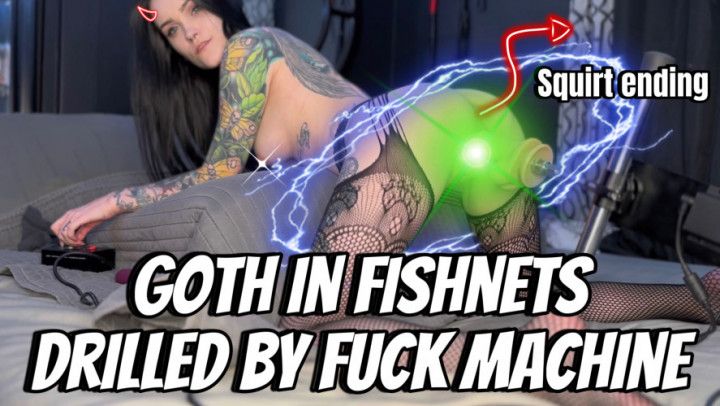 Goth in Fishnets Drilled by Fuck Machine