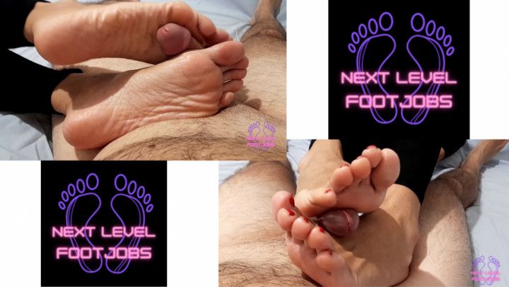 2 positions footjob with red toenails right after the gym