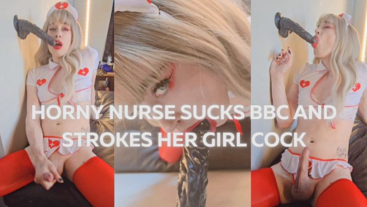 Horny Nurse sucks BBC and strokes girl cock until she cums