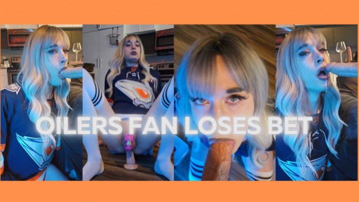 Trans girl August Harper loses Playoff bet and fucks herself