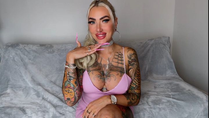 Homewrecker JOI CEI tattooed long nails pink leather bimbo