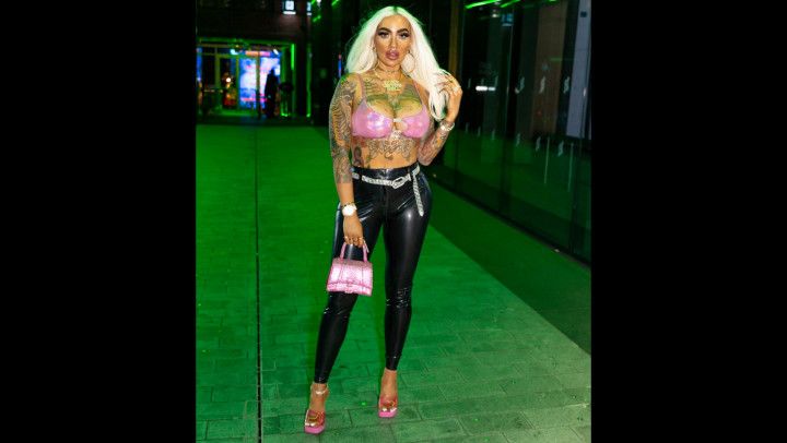 Latex pants public walking bar fantasy shiny bimbo goddess