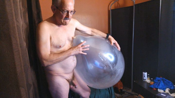 Daddy Slowly Inflates 24 Clear Balloon and Cums on it