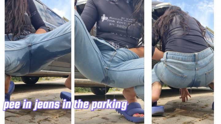 Pee in the parking in jeans